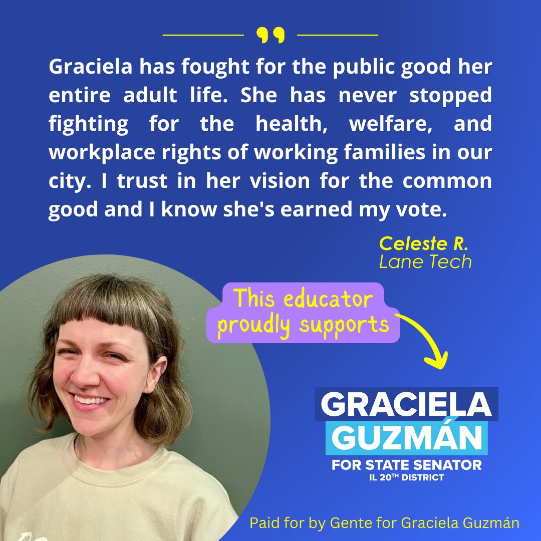 Photo of Celeste beside her testimonial for Graciela